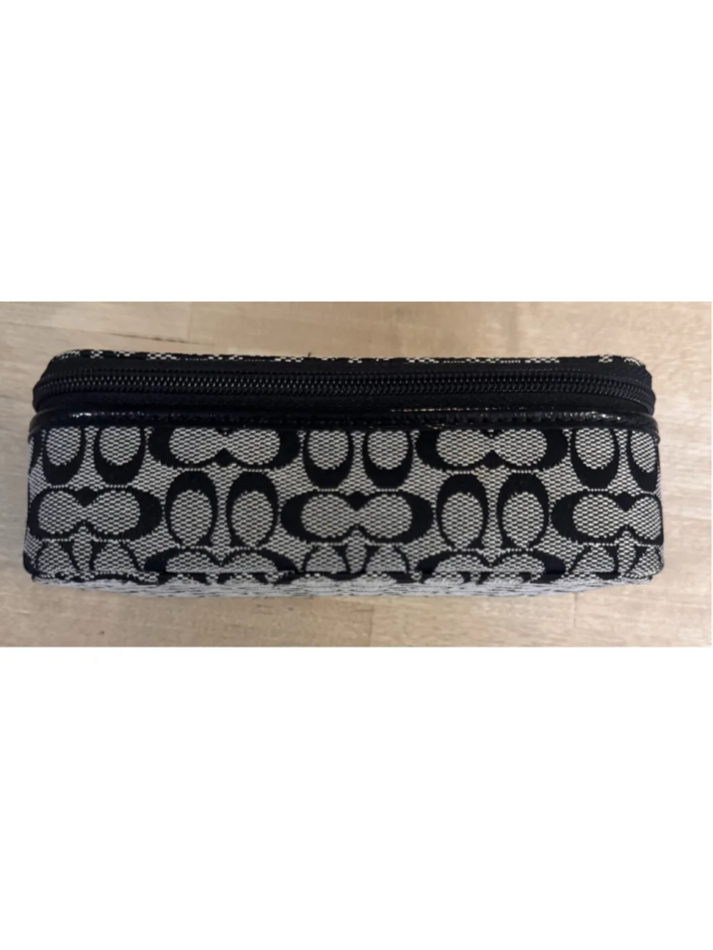 Authentic COACH Signature Monogram Travel Zip Around Jewelry Case BLACK
